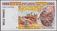 Бенин 1000 франков 2002г. P.211Bм - UNC