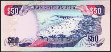 Банкнота Ямайка 50 долларов 1988 года. P.73а - UNC - Банкнота Ямайка 50 долларов 1988 года. P.73а - UNC