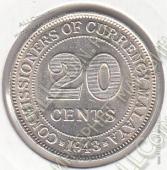 4-44 Малайя 20 центов 1943г. КМ#3 UNC  - 4-44 Малайя 20 центов 1943г. КМ#3 UNC 