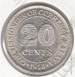 4-44 Малайя 20 центов 1943г. КМ#3 UNC 