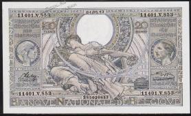 Бельгия 100 франков 20 бельгасов 04.08.1943г. Р.112 UNC - Бельгия 100 франков 20 бельгасов 04.08.1943г. Р.112 UNC
