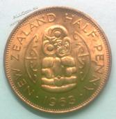 арт527 Новая Зеландия 1/2 пенни 1963г. UNC KM# 23.2 бронза 5,6гр 25,4мм - арт527 Новая Зеландия 1/2 пенни 1963г. UNC KM# 23.2 бронза 5,6гр 25,4мм