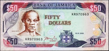 Банкнота Ямайка 50 долларов 2005 года. P.83а - UNC - Банкнота Ямайка 50 долларов 2005 года. P.83а - UNC