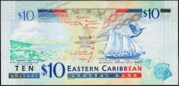 Банкнота Восточные Карибы 10 долларов 2016 года. Р.52в - UNC - Банкнота Восточные Карибы 10 долларов 2016 года. Р.52в - UNC