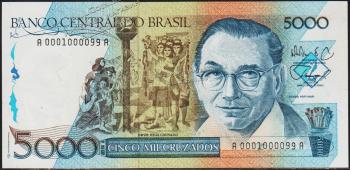 Банкнота Бразилия 5000 крузадо 1988 года. P.214 UNC - Банкнота Бразилия 5000 крузадо 1988 года. P.214 UNC