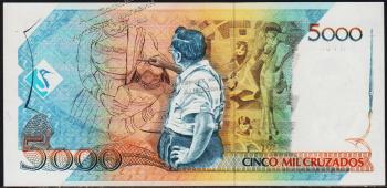 Банкнота Бразилия 5000 крузадо 1988 года. P.214 UNC - Банкнота Бразилия 5000 крузадо 1988 года. P.214 UNC