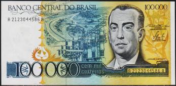 Банкнота Бразилия 100000 крузейро 1985 года. P.205 UNC - Банкнота Бразилия 100000 крузейро 1985 года. P.205 UNC