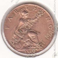 24-168 Великобритания 1 фартинг 1917г. КМ # 808.1 бронза 2,8гр. 20мм