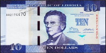 Банкнота Либерия 10 долларов 2016 года. P.32 UNC - Банкнота Либерия 10 долларов 2016 года. P.32 UNC