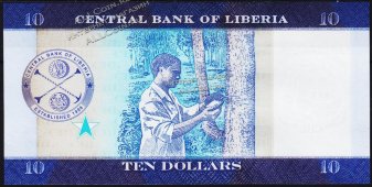 Банкнота Либерия 10 долларов 2016 года. P.32 UNC - Банкнота Либерия 10 долларов 2016 года. P.32 UNC