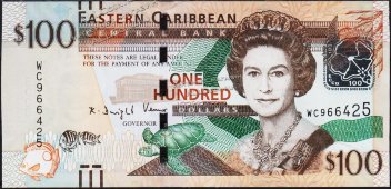Банкнота Восточные Карибы 100 долларов 2016 года. Р.55в - UNC - Банкнота Восточные Карибы 100 долларов 2016 года. Р.55в - UNC