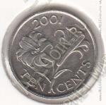 22-1 Бермуды 10 центов 2001г. КМ # 109 Медь-Никель, 17,8 мм, 2,4 г 