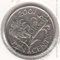 22-1 Бермуды 10 центов 2001г. КМ # 109 Медь-Никель, 17,8 мм, 2,4 г 