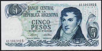 Аргентина 5 песо 1974-76г. P.294(В1) - UNC - Аргентина 5 песо 1974-76г. P.294(В1) - UNC