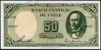Чили 5 чентезимо 1960-61г. P.126а(1) - АUNC на 50 песо 1958-59г.  - Чили 5 чентезимо 1960-61г. P.126а(1) - АUNC на 50 песо 1958-59г. 