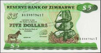 Банкнота Зимбабве 5 долларов 1994 года. P.2d - UNC - Банкнота Зимбабве 5 долларов 1994 года. P.2d - UNC