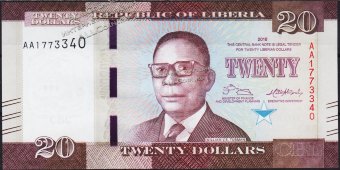 Банкнота Либерия 20 долларов 2016 года. P.33 UNC - Банкнота Либерия 20 долларов 2016 года. P.33 UNC