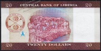 Банкнота Либерия 20 долларов 2016 года. P.33 UNC - Банкнота Либерия 20 долларов 2016 года. P.33 UNC