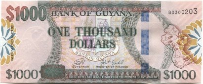 Банкнота Гайана 1000 долларов 2019 года. P.NEW - UNC - Банкнота Гайана 1000 долларов 2019 года. P.NEW - UNC