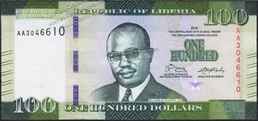 Банкнота Либерия 100 долларов 2016 года. P.35 UNC - Банкнота Либерия 100 долларов 2016 года. P.35 UNC