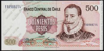 Чили 500 песо 1995г. P.153е(2) - UNC - Чили 500 песо 1995г. P.153е(2) - UNC