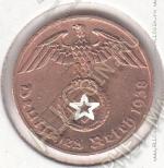 8-170 Германия 1 рейхспфенниг 1938г. КМ # 89 F бронза 2,01гр. 17,43мм