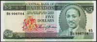 Банкнота Барбадос 5 долларов 1975 года. P.32 UNC
