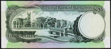 Банкнота Барбадос 5 долларов 1975 года. P.32 UNC - Банкнота Барбадос 5 долларов 1975 года. P.32 UNC