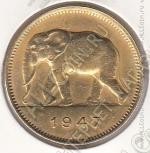 20-34 Бельгийское Конго 2 франка 1947г. КМ # 28 латунь