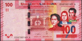 Банкнота Боливия 100 боливиано 2019 года. P.NEW - UNC "А" - Банкнота Боливия 100 боливиано 2019 года. P.NEW - UNC "А"