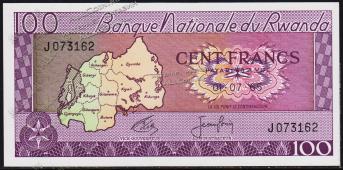 Руанда 100 франков 1965г. P.8в - UNC - Руанда 100 франков 1965г. P.8в - UNC
