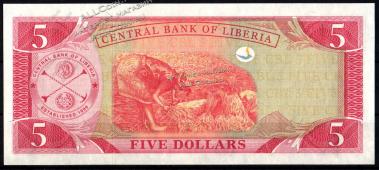 Либерия 5 долларов 2011г. P.26e - UNC - Либерия 5 долларов 2011г. P.26e - UNC