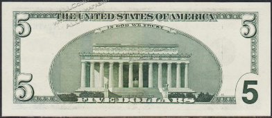 Банкнота США 5 долларов 1999 года. Р.505 UNC "BE-B" - Банкнота США 5 долларов 1999 года. Р.505 UNC "BE-B"