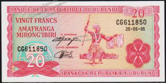 Бурунди 20 франков 1995г. P.27с(2) - UNC - Бурунди 20 франков 1995г. P.27с(2) - UNC