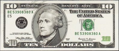 Банкнота США 10 долларов 1999 года. Р.506 UNC "BE-A" - Банкнота США 10 долларов 1999 года. Р.506 UNC "BE-A"