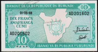 Бурунди 10 франков 1988г. P.33в(2) - UNC - Бурунди 10 франков 1988г. P.33в(2) - UNC