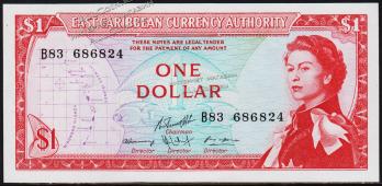 Восточные Карибы 1 доллар 1965г. P.13g - UNC - Восточные Карибы 1 доллар 1965г. P.13g - UNC