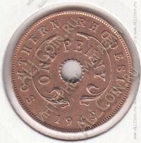 8-173 Южная Родезия 1 пенни 1943г. КМ #8а бронза