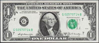 Банкнота США 1 доллар 1969B года. Р.449c - UNC "G" G-B  - Банкнота США 1 доллар 1969B года. Р.449c - UNC "G" G-B 