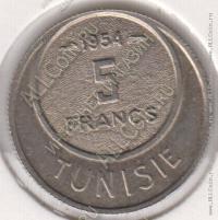 8-90 Тунис 5 франков 1954г. KM# 277 медно-никелевая
