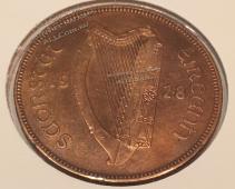 #H5-106  Ирландия 1 пенни 1928г. Бронза. UNC. - #H5-106  Ирландия 1 пенни 1928г. Бронза. UNC.