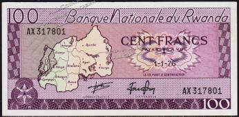 Банкнота Руанда 100 франков 1976 года. P.8d - UNC - Банкнота Руанда 100 франков 1976 года. P.8d - UNC