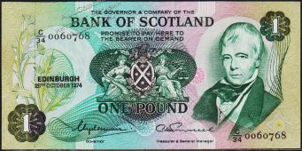 Шотландия 1 фунт 1974г. P.111с(1) - XF+ - Шотландия 1 фунт 1974г. P.111с(1) - XF+