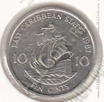 22-172 Восточные Карибы 10 центов 1987г. КМ # 13 медно-никелевая 2,59гр. 18,06мм