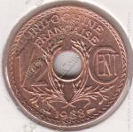 2-175 Французский Индокитай 1/2 цента 1938А г. KM# 20 бронза 21,0мм
