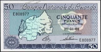 Банкнота Руанда 50 франков 31.03.1966 года. P.7a(2) - UNC - Банкнота Руанда 50 франков 31.03.1966 года. P.7a(2) - UNC