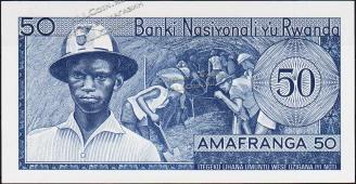 Банкнота Руанда 50 франков 31.03.1966 года. P.7a(2) - UNC - Банкнота Руанда 50 франков 31.03.1966 года. P.7a(2) - UNC