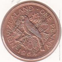 3-163 Новая Зеландия 1 пенни 1964 г. KM# 24.2 UNC Бронза 9,6 гр. 31,0 мм.