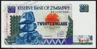 Зимбабве 20 долларов 1997г. P.7 UNC - Зимбабве 20 долларов 1997г. P.7 UNC