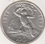 2-128 Чехословакия 100 крон 1948г. KM# 27 серебро 14,0гр 31,0мм